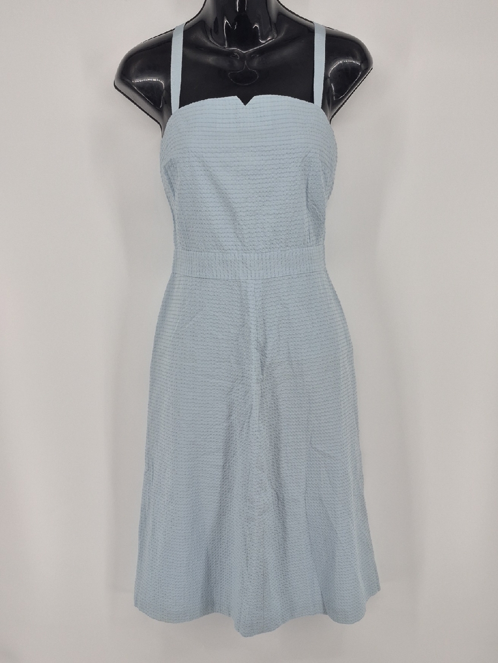 J Crew Petite Dress Womens 6P Sleeveless Blue Midi Shift Textured Lined Cotton